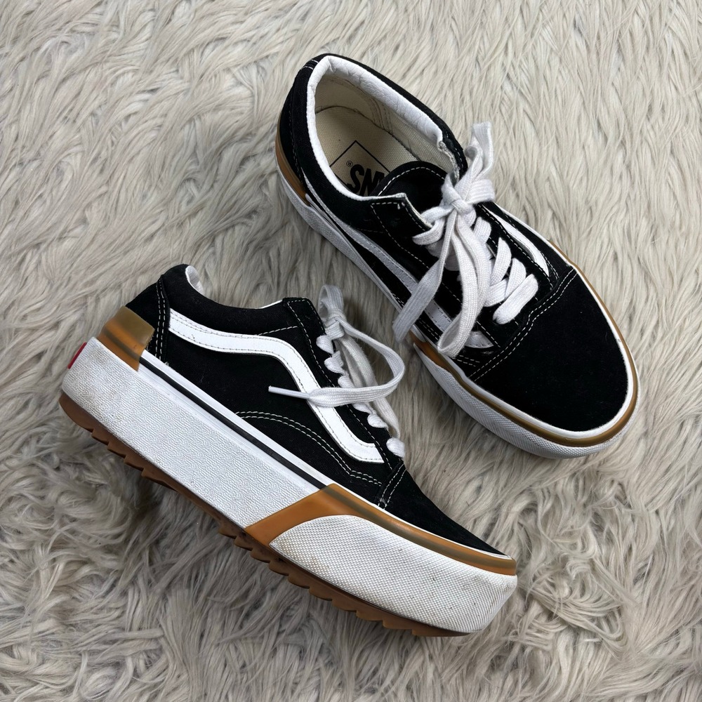 Vans Women's 7 Black White Old Skool Stacked Sneakers Platform Chunky